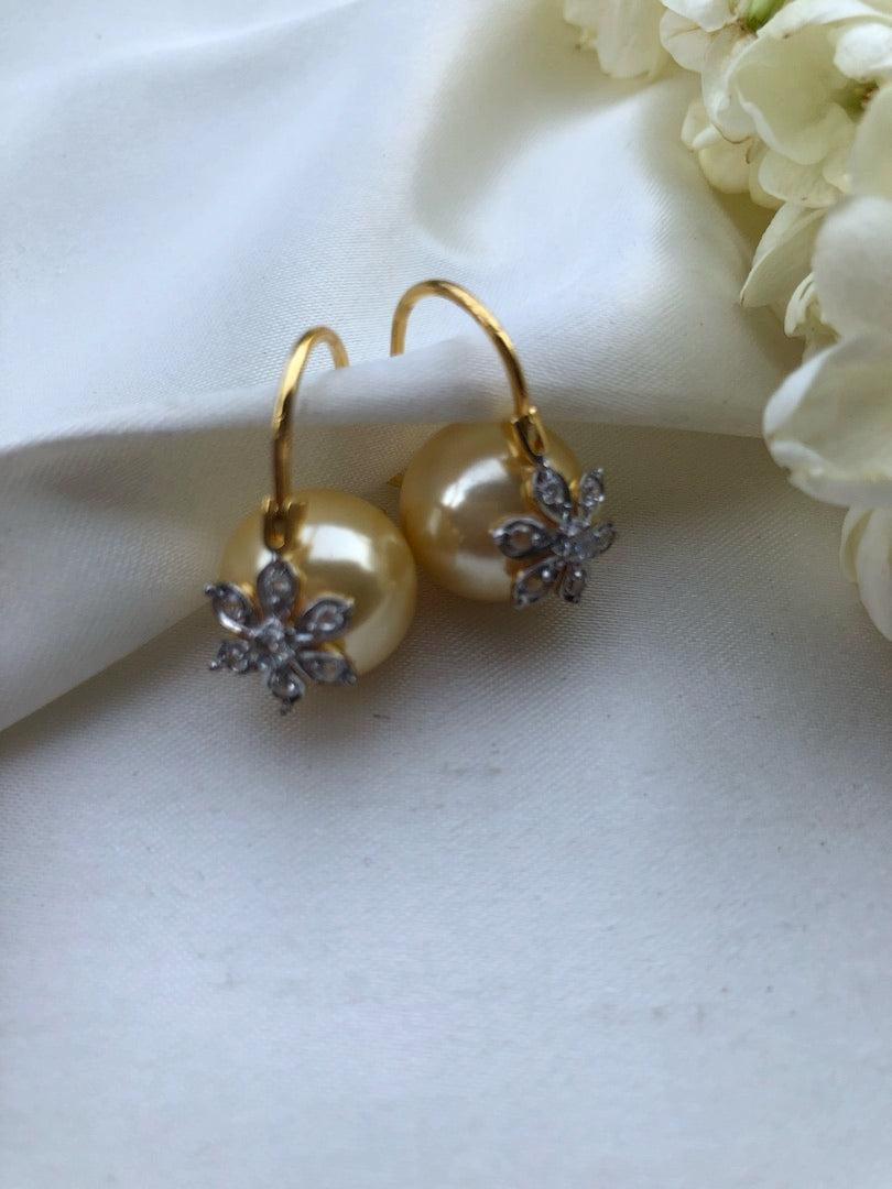 Cream gold pearl earrings-Earrings-PL-House of Taamara