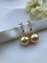 Cream pearls with zircon leaf earrings-Earrings-PL-House of Taamara