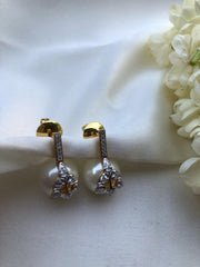 Cultured Off white pearls with flower & zircon earrings-Earrings-PL-House of Taamara