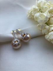 Cultured Rose gold pearls with flower & zircon earrings-Earrings-PL-House of Taamara