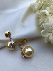 Cultured cream pearls with flower & zircon earrings-Earrings-PL-House of Taamara