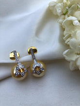 Cultured cream pearls with flower & zircon earrings-Earrings-PL-House of Taamara