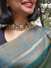 Dual tone black threaded necklace with kundan motifs-Silver Neckpiece-CI-House of Taamara