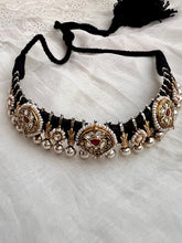 Dual tone black threaded necklace with kundan motifs-Silver Neckpiece-CI-House of Taamara
