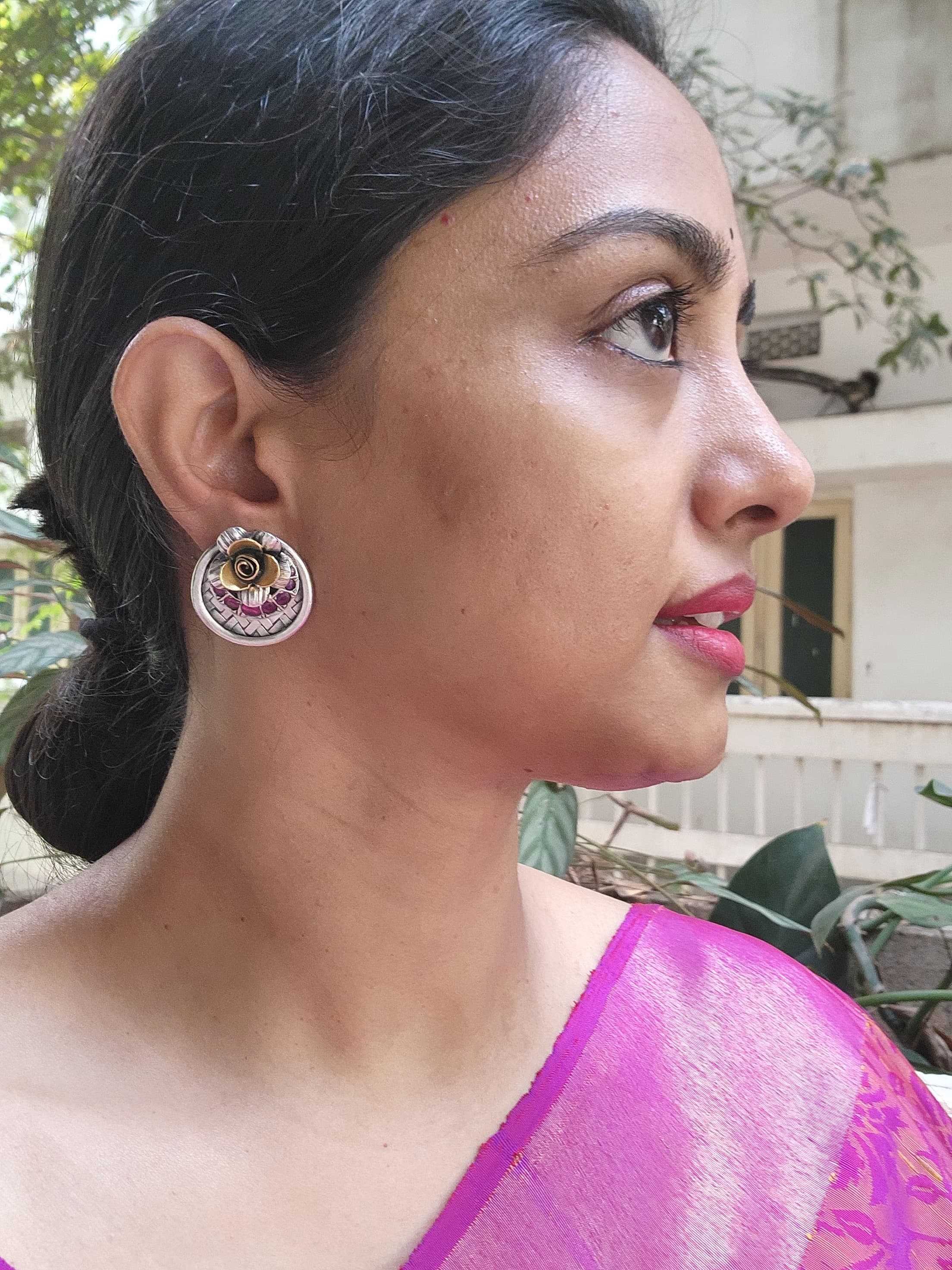 Dual tone flower studs-Earrings-CI-House of Taamara