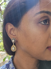 Dual tone kundan earrings with zircon-Earrings-PL-House of Taamara