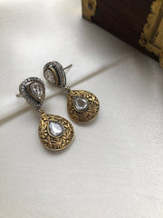 Dual tone kundan earrings with zircon-Earrings-PL-House of Taamara