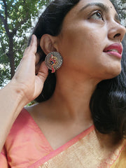 Dual tone kundan peacock studs-Earrings-CI-House of Taamara