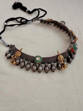 Dual tone necklace with kundan, coral and nakash motif-Silver Neckpiece-CI-House of Taamara