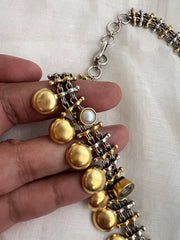 Dual tone necklace with navrathana stones-Silver Neckpiece-CI-House of Taamara