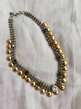 Dual tone necklace with navrathana stones-Silver Neckpiece-CI-House of Taamara