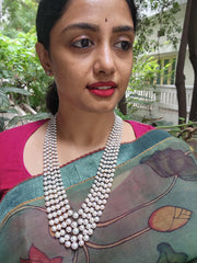 Five Line South Sea Pearls with Blue Sapphire-Silver Neckpiece-House of Taamara-House of Taamara