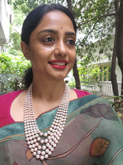 Five Line South Sea Pearls with Ruby-Silver Neckpiece-House of Taamara-House of Taamara