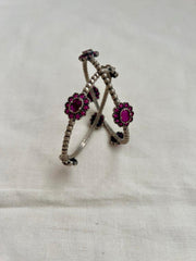 Flower kemp stone bangles, PAIR, 2.2-Silver Bracelet-CI-House of Taamara