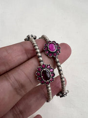 Flower kemp stone bangles, PAIR, 2.2-Silver Bracelet-CI-House of Taamara