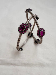 Flower kemp stone bangles, PAIR, 2.2-Silver Bracelet-CI-House of Taamara