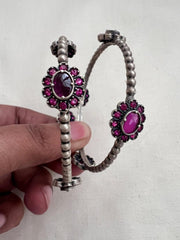 Flower kemp stone bangles, PAIR, 2.2-Silver Bracelet-CI-House of Taamara