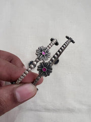 Flower kemp stone bangles, PAIR, 2.3-Silver Bracelet-CI-House of Taamara