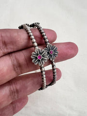Flower kemp stone bangles, PAIR, 2.3-Silver Bracelet-CI-House of Taamara