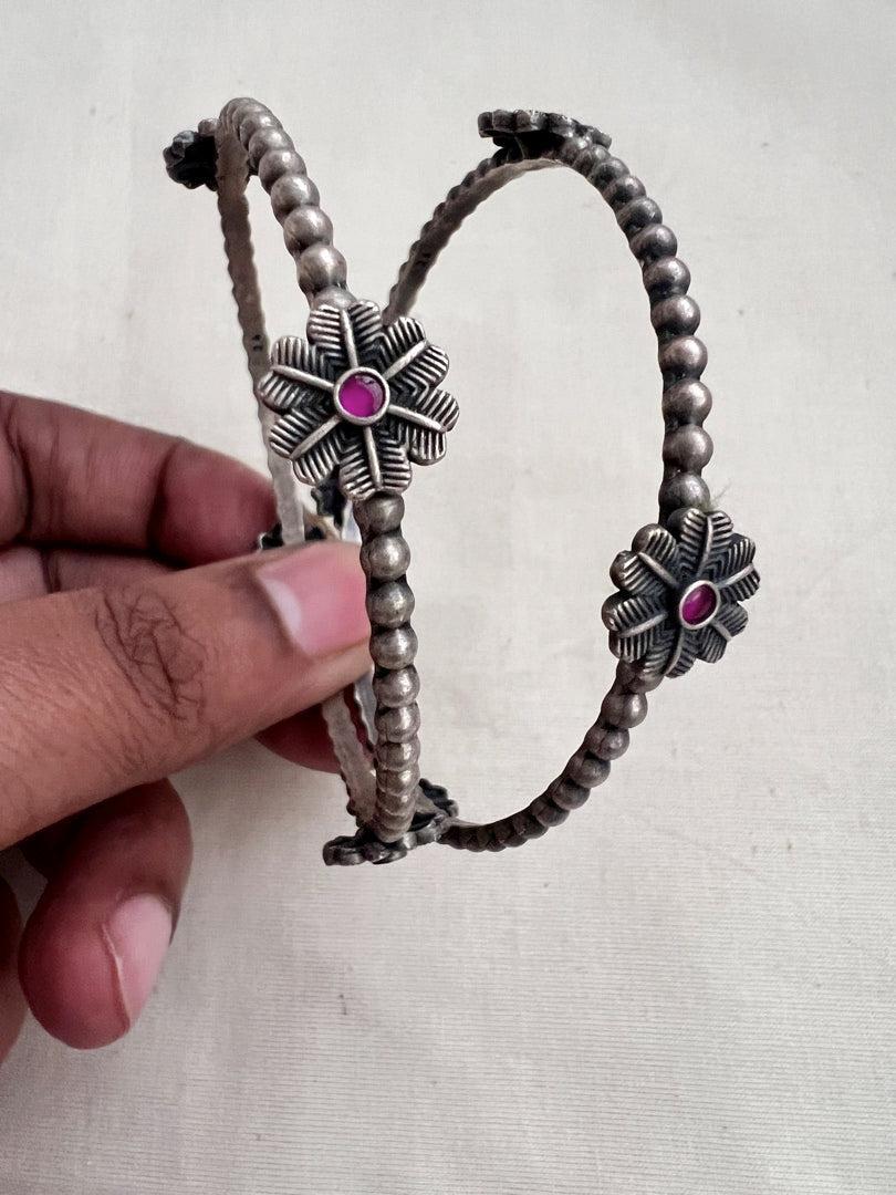 Flower kemp stone bangles, PAIR, 2.3-Silver Bracelet-CI-House of Taamara