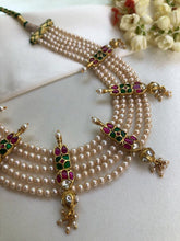 Fresh water round pearls with kundan 4 line necklace-Silver Neckpiece-PL-House of Taamara