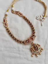 Goddess Lakshmi pendant with zircons, ruby & emerald necklace-Silver Neckpiece-CI-House of Taamara