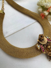 Gold mesh chain with vintage style pendant-Silver Neckpiece-pl-House of Taamara