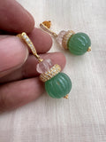 Gold polish CZ studs with jade and rose quartz beads-Earrings-CI-House of Taamara