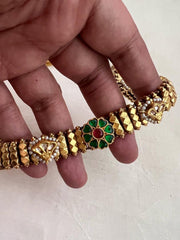 Gold polish Choker with kundan, ruby and emerald motifs-Silver Neckpiece-CI-House of Taamara