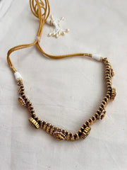 Gold polish Choker with kundan, ruby and emerald motifs-Silver Neckpiece-CI-House of Taamara