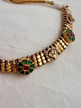 Gold polish Choker with kundan, ruby and emerald motifs-Silver Neckpiece-CI-House of Taamara