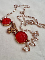 Gold polish Lord Krishna with carved corals side mope chain-Silver Neckpiece-CI-House of Taamara