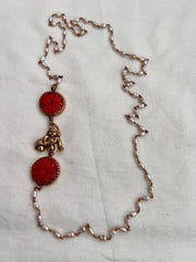 Gold polish Lord Krishna with carved corals side mope chain-Silver Neckpiece-CI-House of Taamara