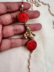 Gold polish Lord Krishna with carved corals side mope chain-Silver Neckpiece-CI-House of Taamara