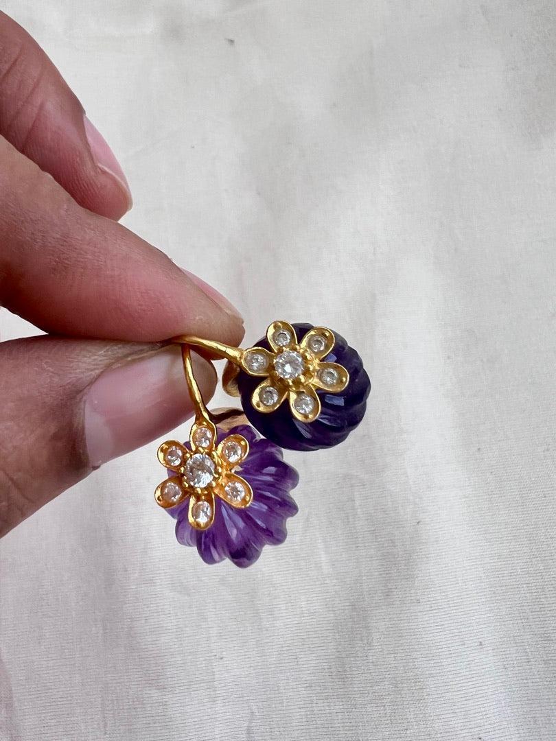 Gold polish amethyst bead hangings-Earrings-CI-House of Taamara