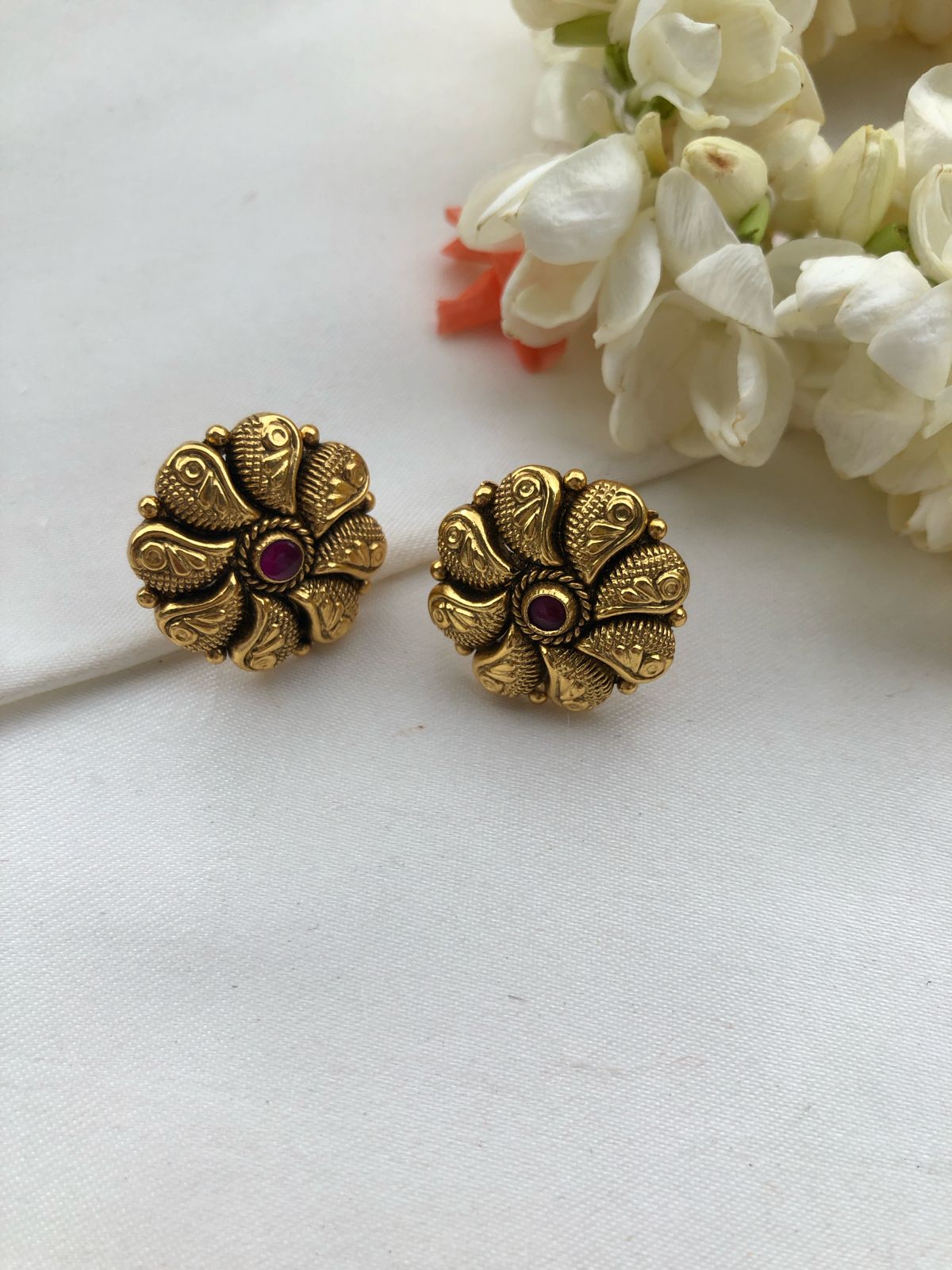 Gold polish antique round studds-Earrings-PL-House of Taamara