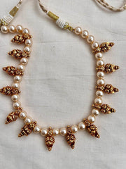 Gold polish antique style beads with pearls necklace-Silver Neckpiece-CI-House of Taamara