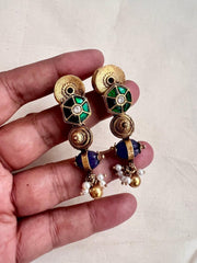 Gold polish antique style earrings with pearls-Earrings-CI-House of Taamara