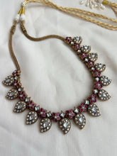 Gold polish antique style kundan and ruby paisley necklace-Silver Neckpiece-CI-House of Taamara