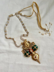 Gold polish antique style long necklace with coral & green jade natural stones-Silver Neckpiece-CI-House of Taamara