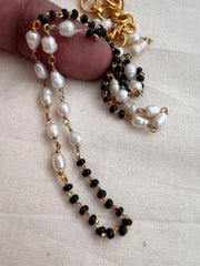 Gold polish black bead and pearl chain-Silver Neckpiece-CI-House of Taamara