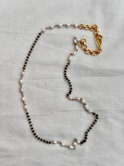 Gold polish black bead and pearl chain-Silver Neckpiece-CI-House of Taamara