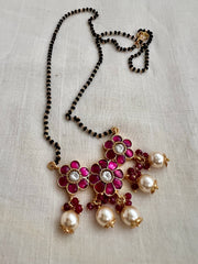 Gold polish black bead mangalsutra/tali style long chain-Silver Neckpiece-CI-House of Taamara