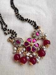 Gold polish black bead mangalsutra/tali style long chain-Silver Neckpiece-CI-House of Taamara