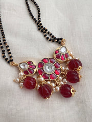 Gold polish black bead mangalsutra/tali style long chain-Silver Neckpiece-CI-House of Taamara