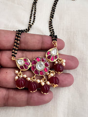 Gold polish black bead mangalsutra/tali style long chain-Silver Neckpiece-CI-House of Taamara