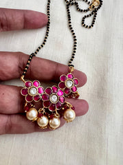 Gold polish black bead mangalsutra/tali style long chain-Silver Neckpiece-CI-House of Taamara