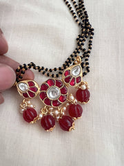 Gold polish black bead mangalsutra/tali style long chain-Silver Neckpiece-CI-House of Taamara