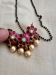 Gold polish black bead mangalsutra/tali style long chain-Silver Neckpiece-CI-House of Taamara