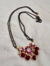 Gold polish black bead mangalsutra/tali style long chain-Silver Neckpiece-CI-House of Taamara